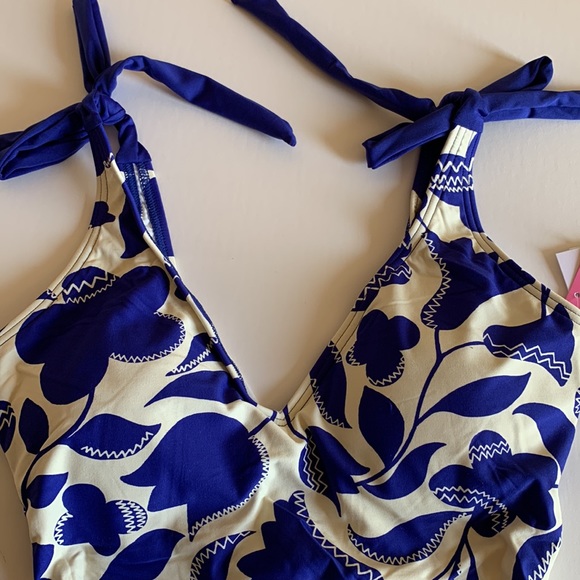 Kate Spade Zigzag Floral Bow-strap V-neck One-piece - Picture 6 of 13